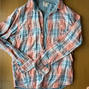 Fatherty Plaid Button-Up Shirt in Blue and Orange